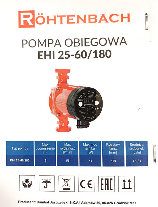 Röhtenbach Pompe de circulation 25-60/180 Pompe de chauffage haute efficacité 6 m