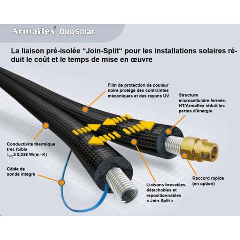 Armaflex duosolar tube ondulé inox pré-isolé dn16 | épaisseur 14mm, longueur 15m | liaison solaire flexible haute température avec câble capteur intégré
