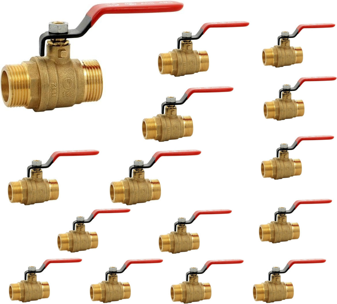 Vanne sphère laiton titré 4MS 15S mâle mâle BSP poignée rouge 1/2'' - Lot de 10