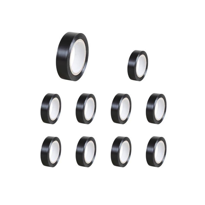 Lot de 10 Rubans Adhésifs Isolants Noirs, 15 mm x 10 m/Rigidité diélectrique 40kV/mm/-5°C à +90°C