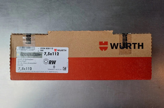 Würth Amo® III 7.5 Type 2 Remote Mounting Screw 8.0 mm Pan Head Length: 112 mm: Thread Diameter: 7.5 mm; Steel