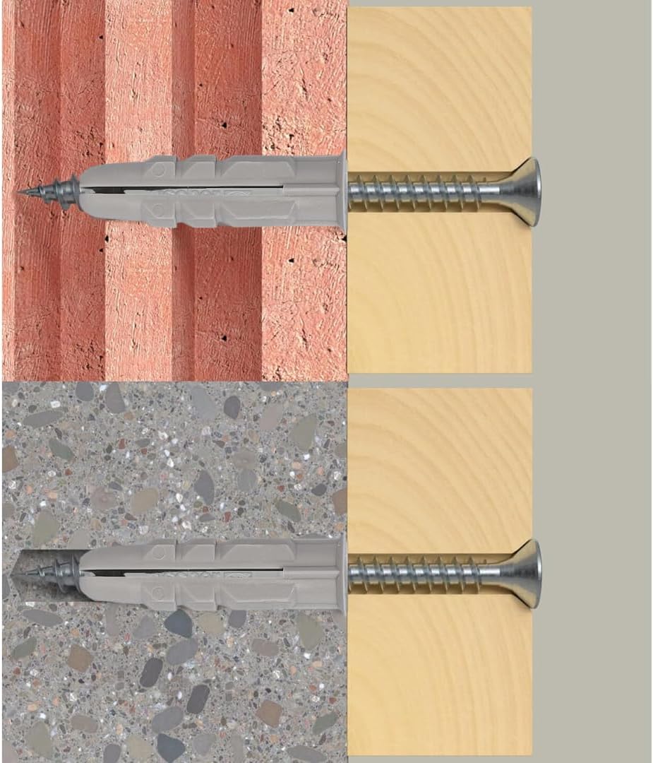 500 Chevilles PLX 6 x 28 cm, Grise - Fixation Solide en Nylon pour Brique, Béton et Plâtre