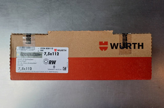 Würth Vis de montage à distance Amo® III 7,5 type 2 Tête cylindrique 8,0 mm Longueur : 112 mm : diamètre du filetage : 7,5 mm ; acier