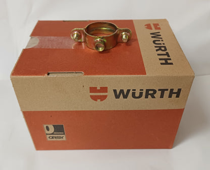 50 einfache zweiteilige Rohrschellen aus bichromatiertem Stahl 7X150 TUY. 26MM, perfekt zum Befestigen von Kupferrohren, Gelb verzinkt, Würth