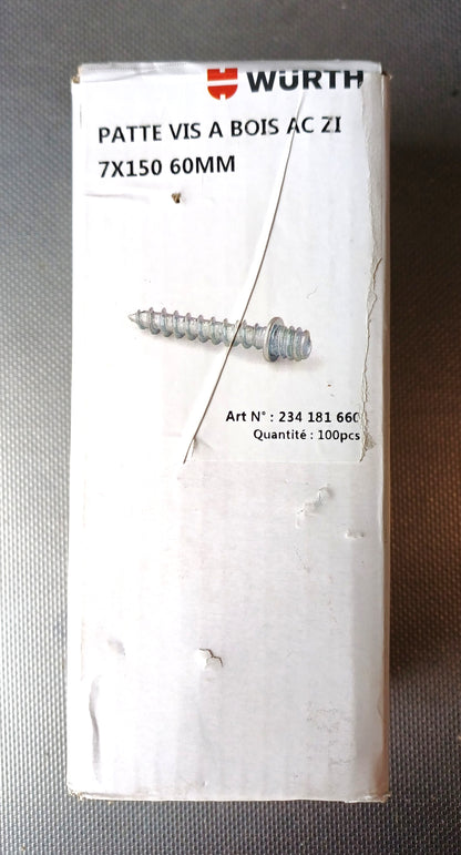 100 wooden screw tabs 7×150 Zinc-plated steel 60mm Zinc, coating thickness 5 µm, blue to iridescent blue, shiny, Metric thread