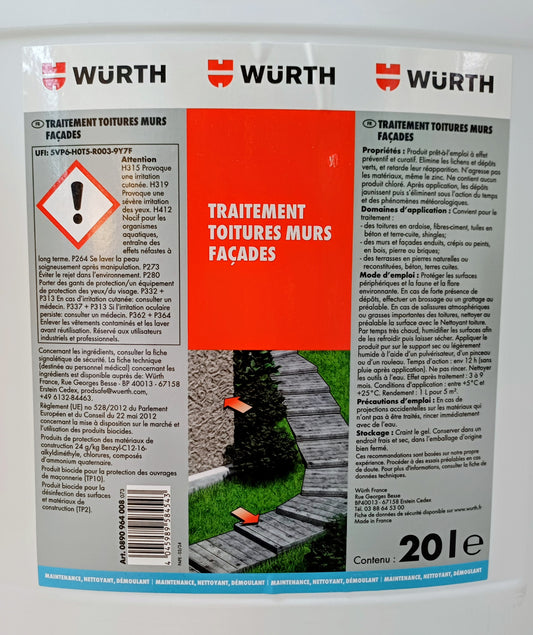 Traitement de toitures, murs et façades, antimousse – Wurth