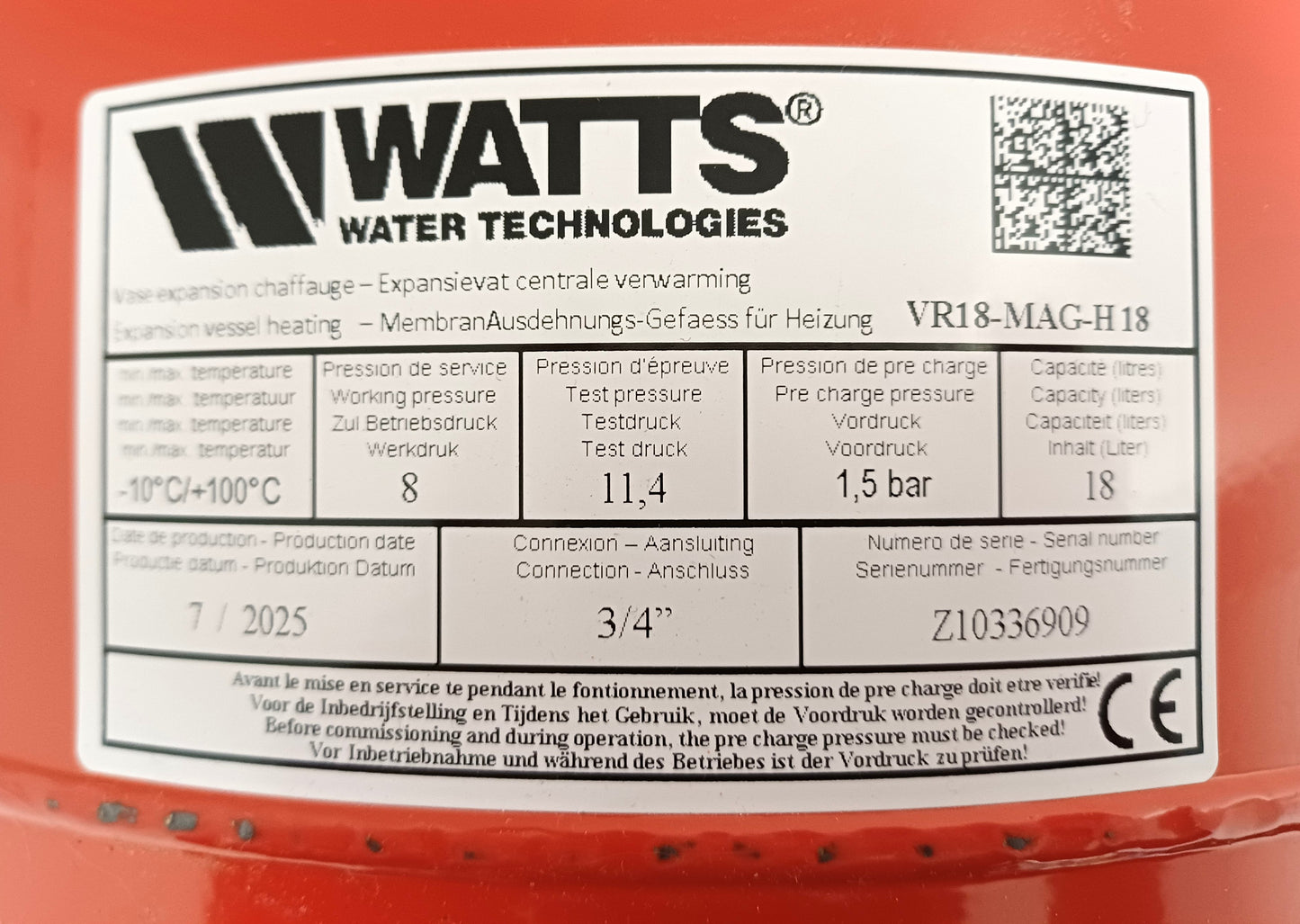 Vase d'expansion pour chaudière à vessie interchangeable 18 L