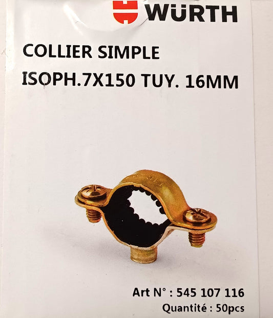 Colliers simples acier bichromaté, 7 * 150 Tuyau 16MM, Wurth, Galvanisé jaune, boite de 50 colliers