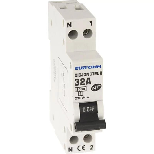 Disjoncteur Eurohm 1P N, 32 A, Courbe D, Connexion à Vis Haut/Bas, 230V~