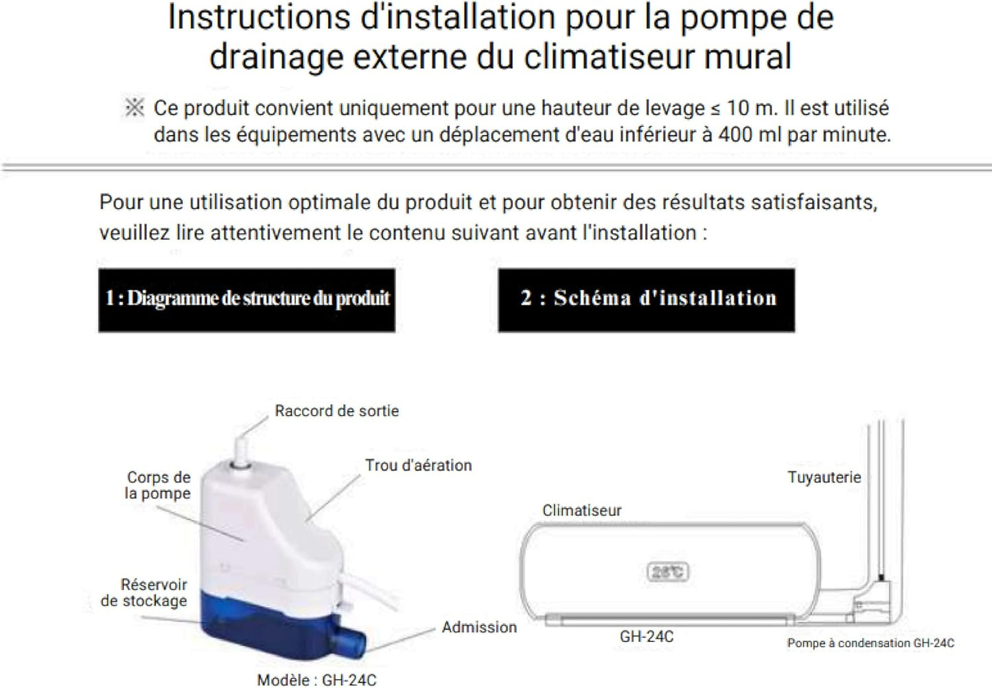 Pompe de drainage externe de climatiseur mural