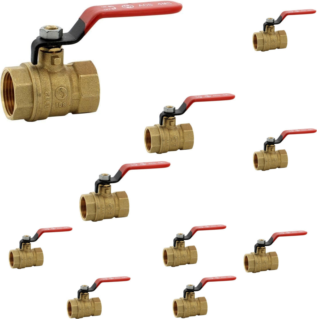 Vanne sphère laiton titré 4MS 15S femelle femelle BSP poignée rouge 1/2'' - Lot de 10