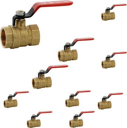 Vanne sphère laiton titré 4MS 15S femelle femelle BSP poignée rouge 1/2'' - Lot de 10