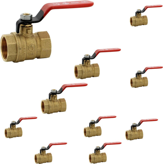 Vanne sphère laiton titré 4MS 15S femelle femelle BSP poignée rouge 1/2'' - Lot de 10