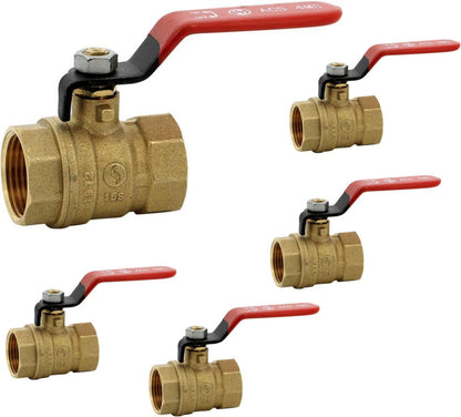 Vanne sphère laiton titré 4MS 15S femelle femelle BSP poignée rouge 1/2'' - Lot de 5