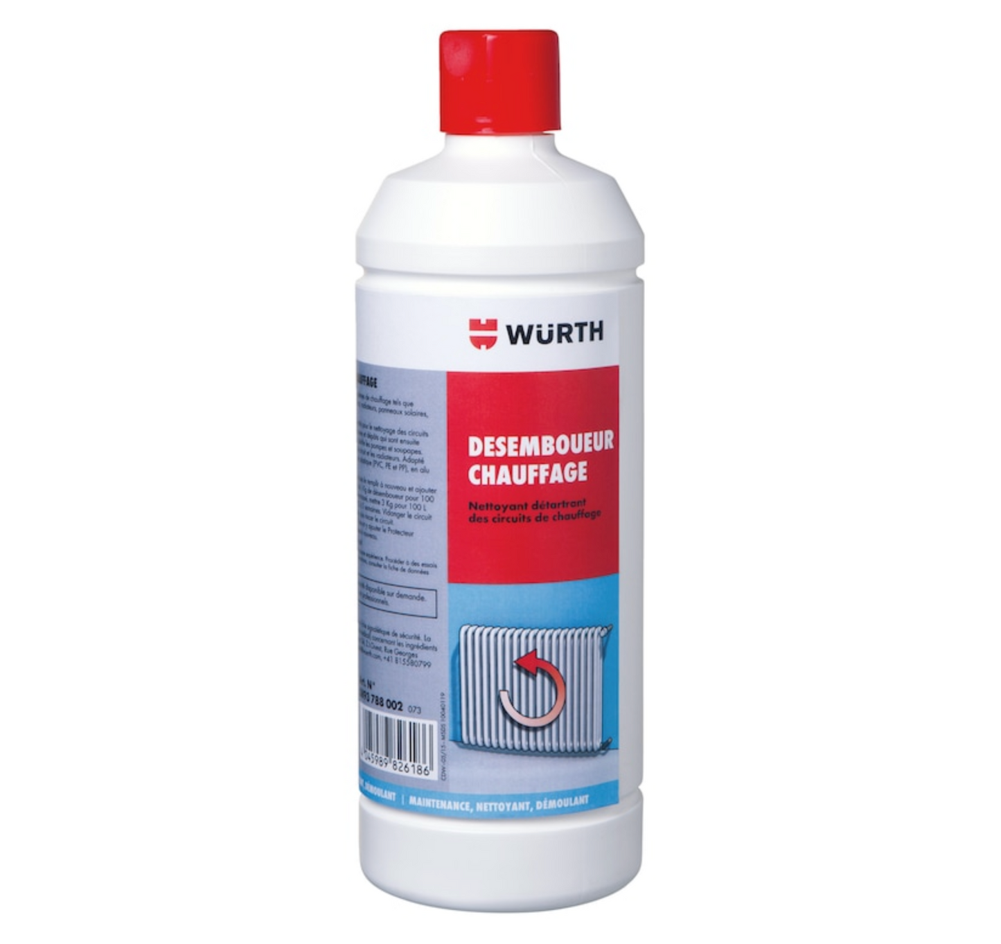 Heizungsentschlammungsmittel, alkalische Flüssigkeit zur kurativen Anwendung, Reinigung, Entkalkung, Korrosionsschutz, Würth 1kg, zur Entschlammung von Heizungskreisläufen, Weiß/Gelb, pH 7-8, 20°C