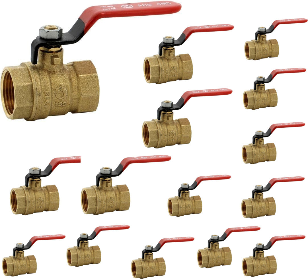 Vanne sphère laiton titré 4MS 15S femelle femelle BSP poignée rouge 1'' - Lot de 10