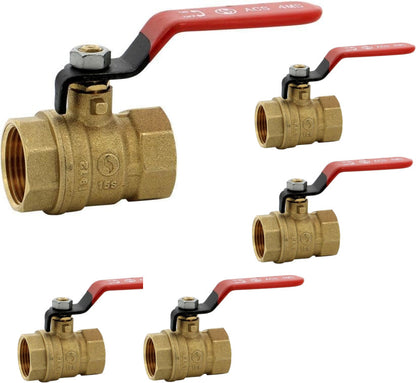 Vanne sphère laiton titré 4MS 15S femelle femelle BSP poignée rouge 1'' - Lot de 5