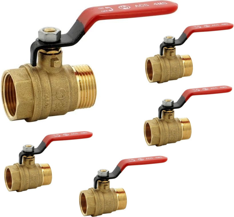 Vanne sphère laiton titré 4MS 15S mâle femelle BSP poignée rouge 1/2'' - Lot de 5