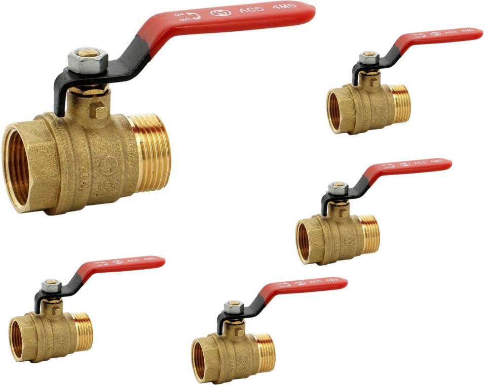 Vanne sphère en laiton titré 4MS 15S - mâle femelle BSP poignée rouge 1'' - lot de 5