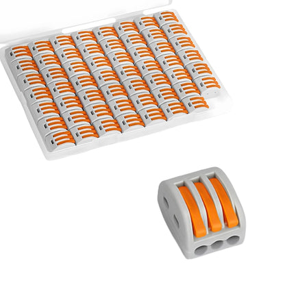 Connecteur de câble 3 entrées, boite de 50 pièces, Borne pour boîte de dérivation borne à 3 conducteurs avec leviers de manipulation