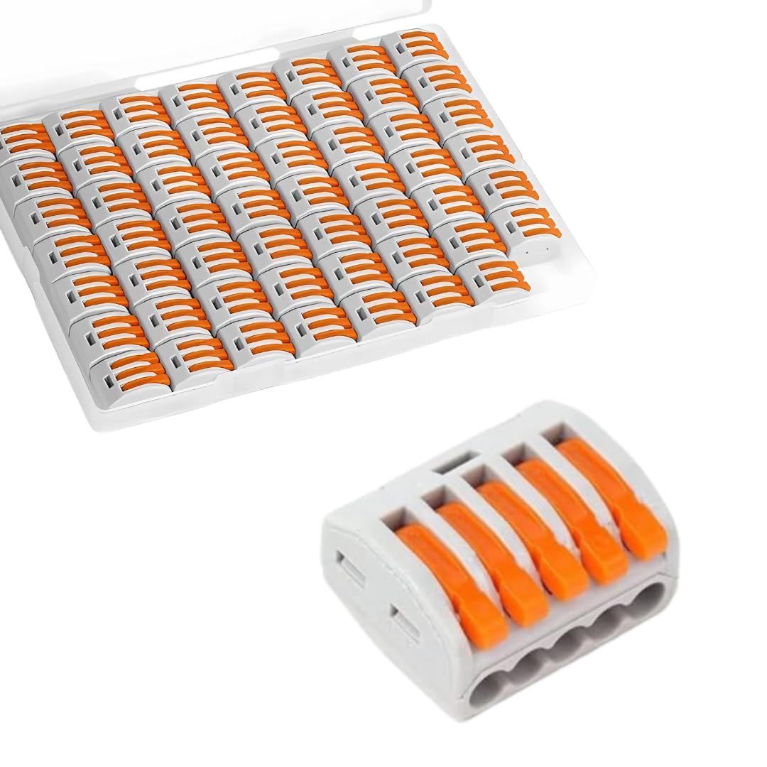 Connecteur de câble 5 entrées, boite de 50 pièces, Borne pour boîte de dérivation borne à 5 conducteurs avec leviers de manipulation