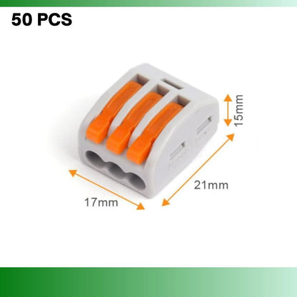 Connecteur de câble 3 entrées, boite de 50 pièces, Borne pour boîte de dérivation borne à 3 conducteurs avec leviers de manipulation