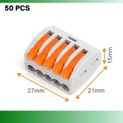 Connecteur de câble 5 entrées, boite de 50 pièces, Borne pour boîte de dérivation borne à 5 conducteurs avec leviers de manipulation