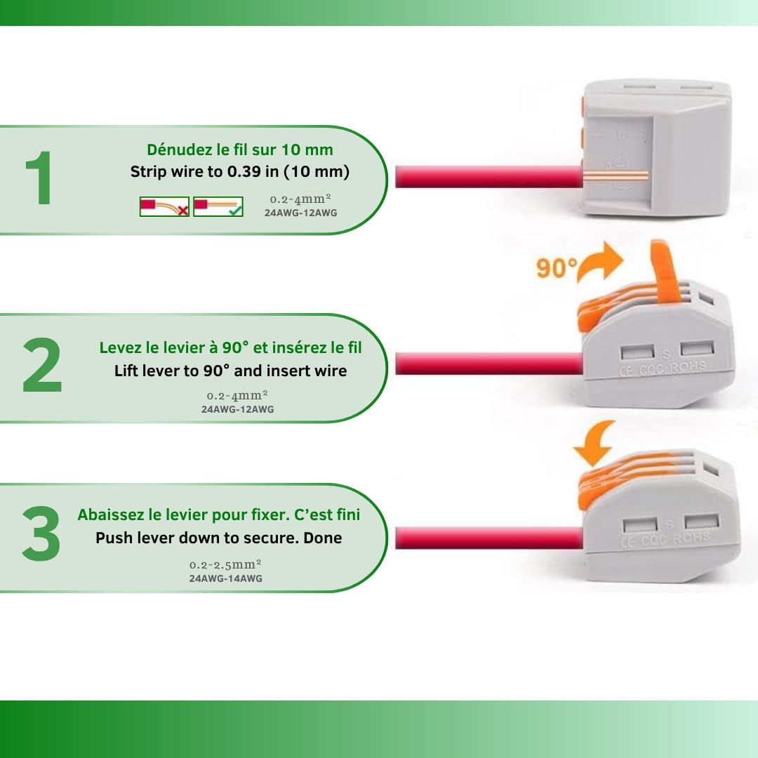 Connecteur de câble 3 entrées, boite de 50 pièces, Borne pour boîte de dérivation borne à 3 conducteurs avec leviers de manipulation