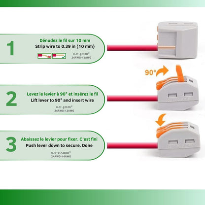 Connecteur de câble 3 entrées, boite de 50 pièces, Borne pour boîte de dérivation borne à 3 conducteurs avec leviers de manipulation