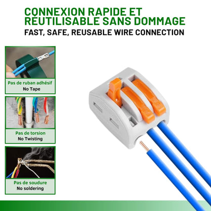 Connecteur de câble 3 entrées, boite de 50 pièces, Borne pour boîte de dérivation borne à 3 conducteurs avec leviers de manipulation