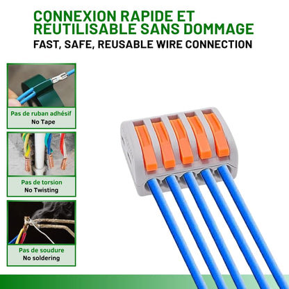 Connecteur de câble 5 entrées, boite de 50 pièces, Borne pour boîte de dérivation borne à 5 conducteurs avec leviers de manipulation