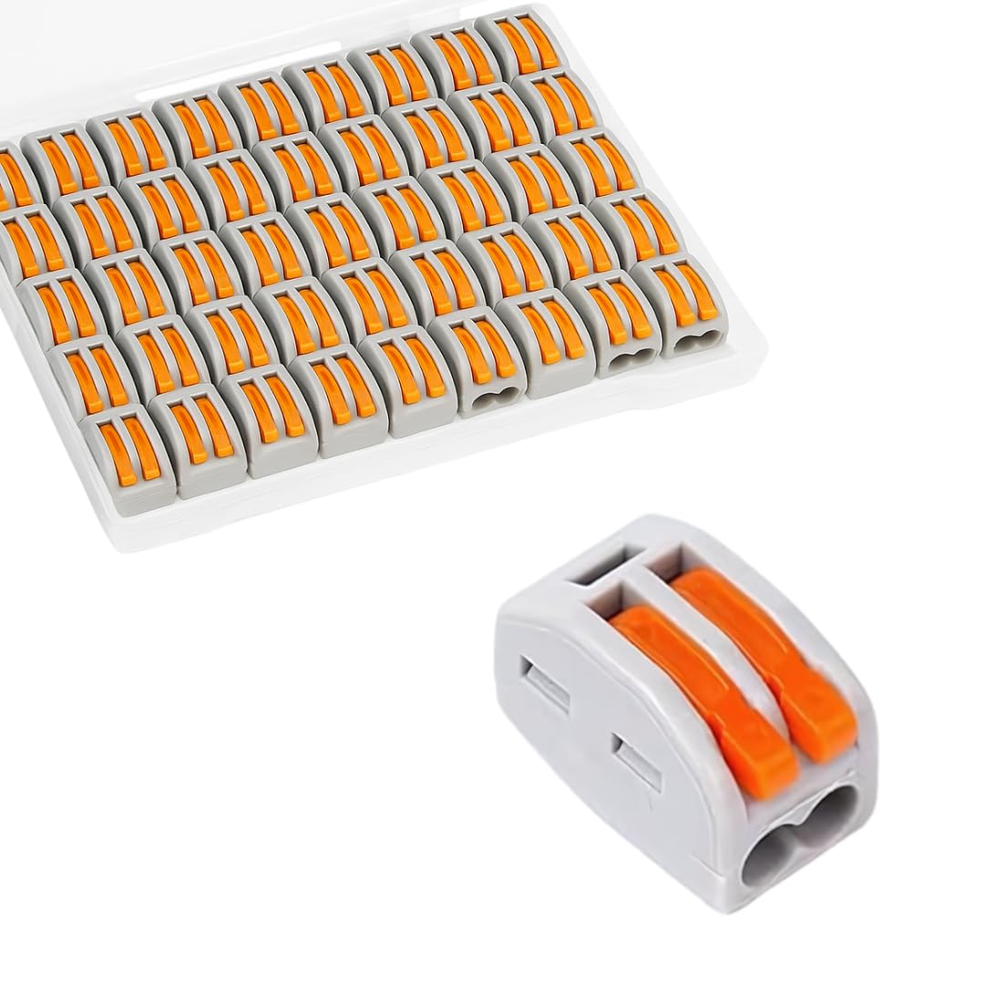 Connecteur de câble 2 entrées, boite de 100 pièces, Borne pour boîte de dérivation borne à 2 conducteurs avec leviers de manipulation