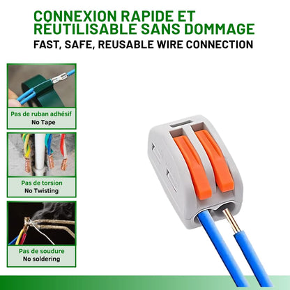 Connecteur de câble 2 entrées, boite de 100 pièces, Borne pour boîte de dérivation borne à 2 conducteurs avec leviers de manipulation