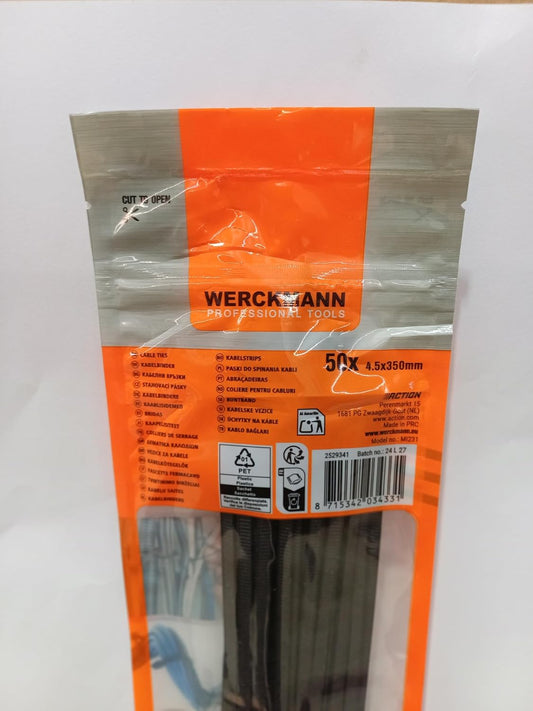 Collier de serrage, sachet 50 riselans 4,5x350 mm, noir