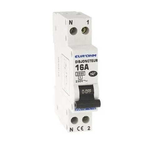 Disjoncteur Eurohm 16A, 1P+N, Courbe D, Vis/Vis, 12V~