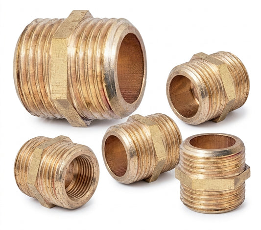 Lot de 5 mamelons, Raccord de Plomberie Égal Laiton Brut, Mâle/Mâle à visser, 1" 26 x 34 mm, pour raccorder deux sections de tuyauterie ayant le même diamètre