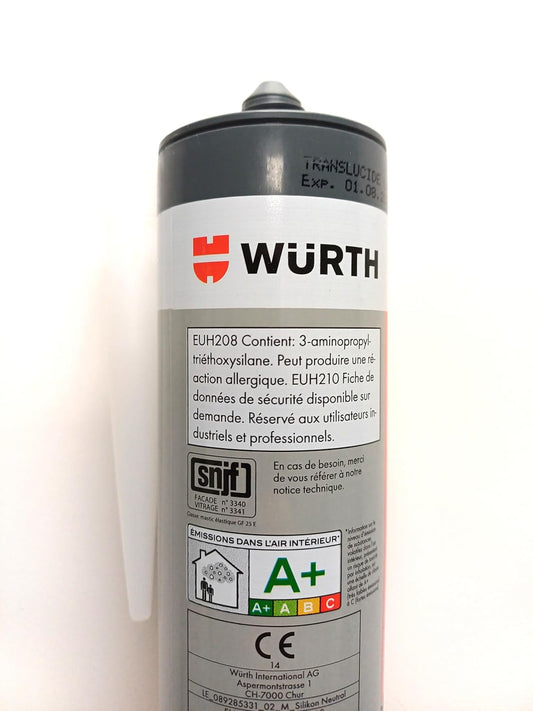 Lot de 2 Wurth A8 PRO Mastic Silicone Translucide/Transparent 310 ml