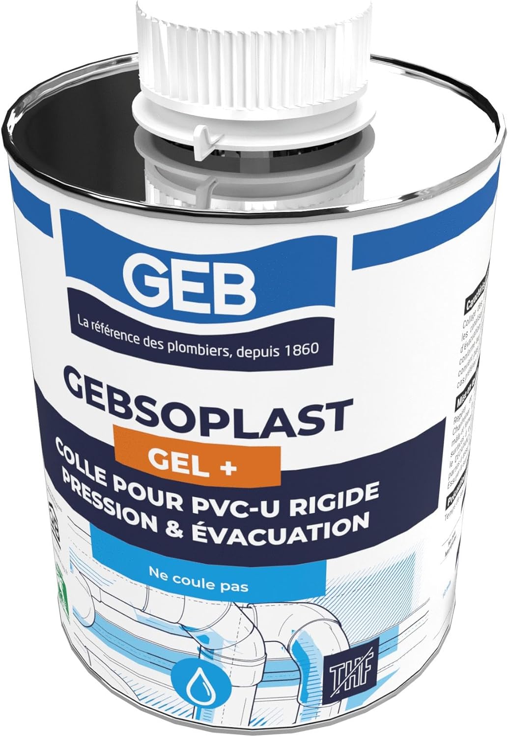 Colle pour raccord en pvc rigide - geb gebsoplast gel plus - flacon 1 litre - avec pinceau