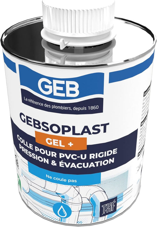 Colle pour raccord en pvc rigide - geb gebsoplast gel plus - flacon 1 litre - avec pinceau