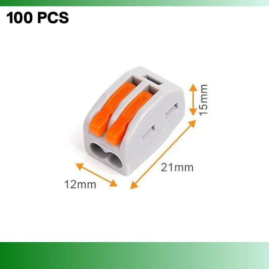 Connecteur de câble 2 entrées, boite de 100 pièces, Borne pour boîte de dérivation borne à 2 conducteurs avec leviers de manipulation