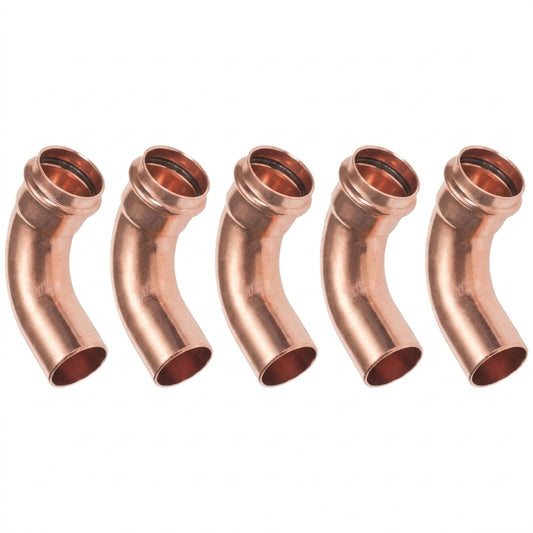 Kupfer-Crimpfitting - 5er-Set Kupfer-Crimpfittings - 90°-Bögen männlich/weiblich Ø28