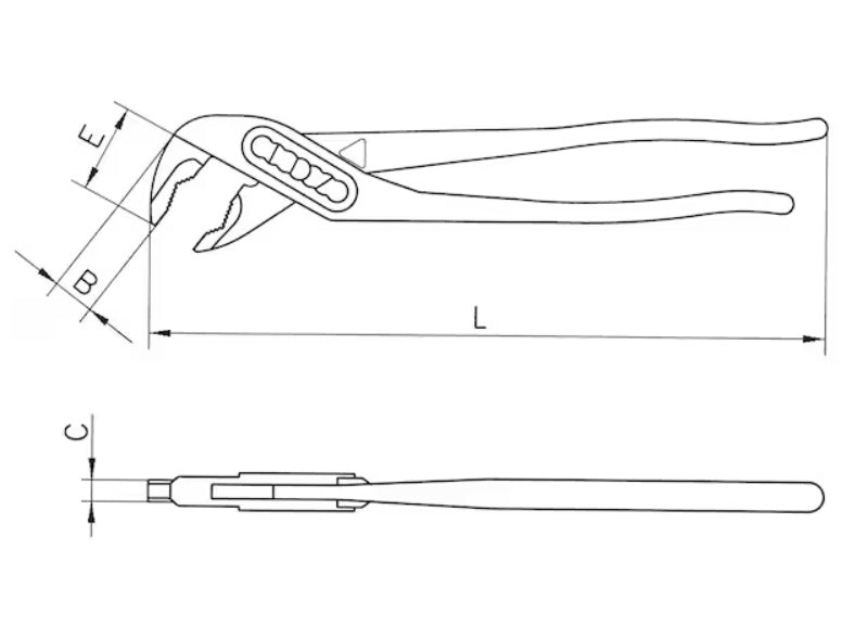Pince multiprise avec bouton-poussoir DIN ISO 8976, 560 mm