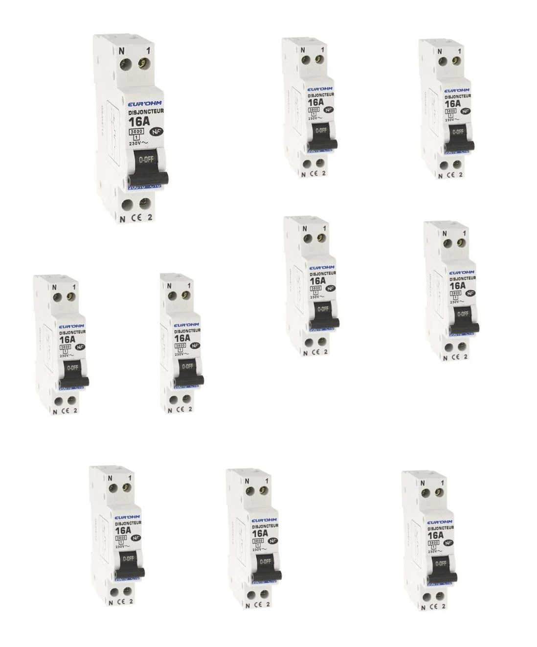Disjoncteur 1P+N 16A EUROHM 20016 – Protection Électrique Fiable - lot de 10