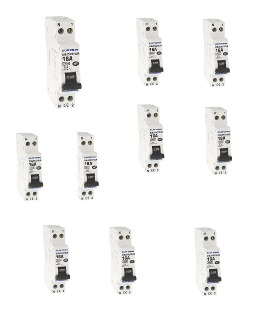 Disjoncteur 1P+N 16A EUROHM 20016 – Protection Électrique Fiable - lot de 10