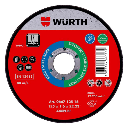 Lot de 25 disques à Tronçonner Red Label Würth - 125 mm, 1.6 mm