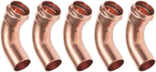 Raccord Cuivre à sertir - Lot de 5 raccords cuivre à sertir - Courbes 90° Mâle/Femelle Ø28