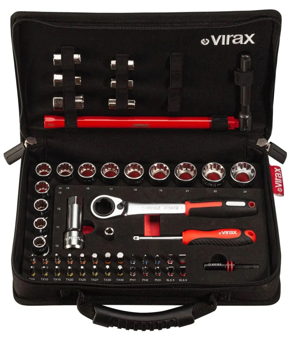 Valise outils Plombi'Box 51 pièces clé écrou robinet, douilles traversantes, embouts 1/4'