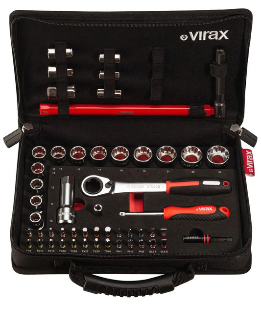 Valise outils Plombi'Box 51 pièces clé écrou robinet, douilles traversantes, embouts 1/4'