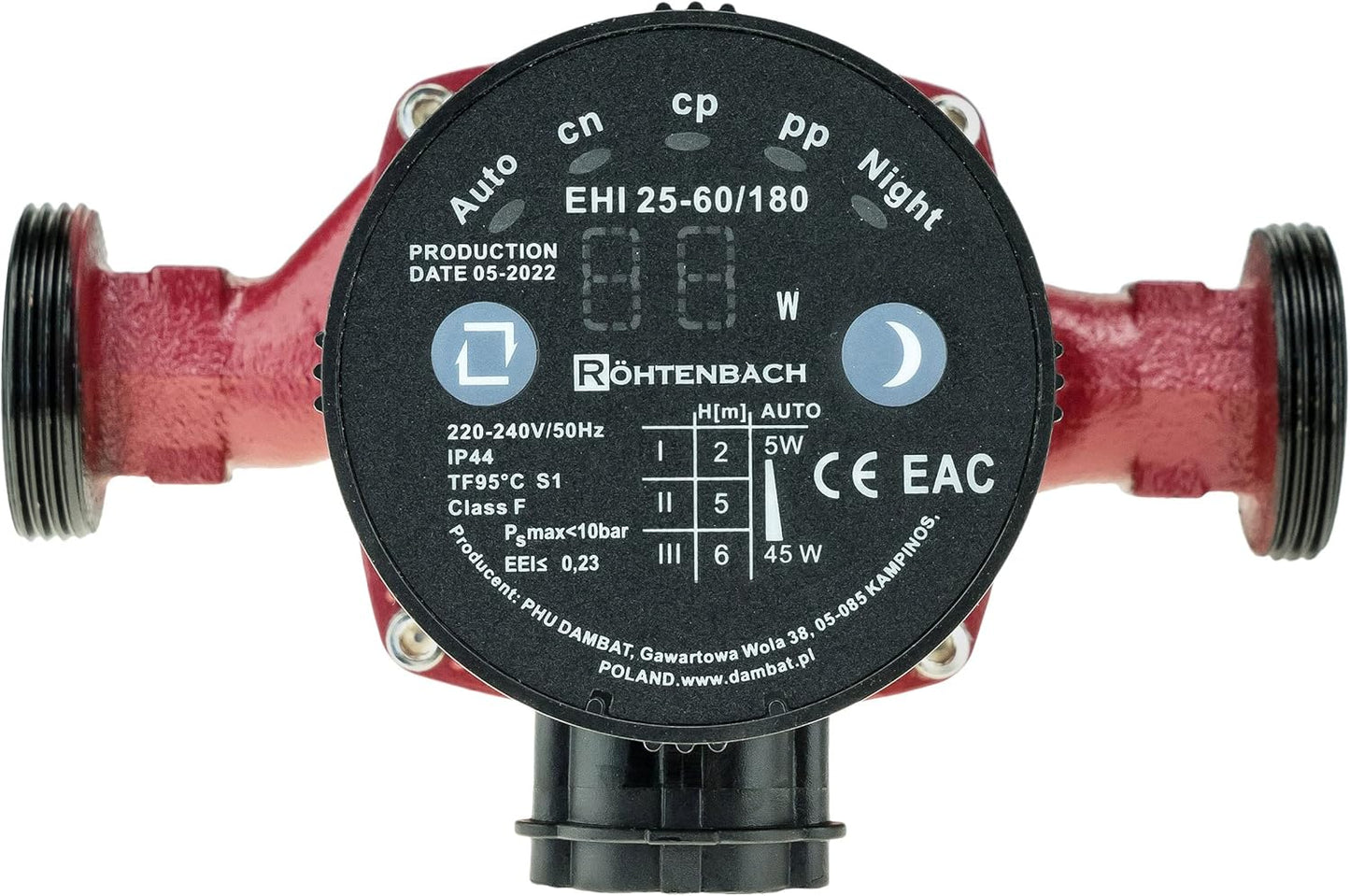 Röhtenbach Pompe de circulation 25-60/180 Pompe de chauffage haute efficacité 6 m