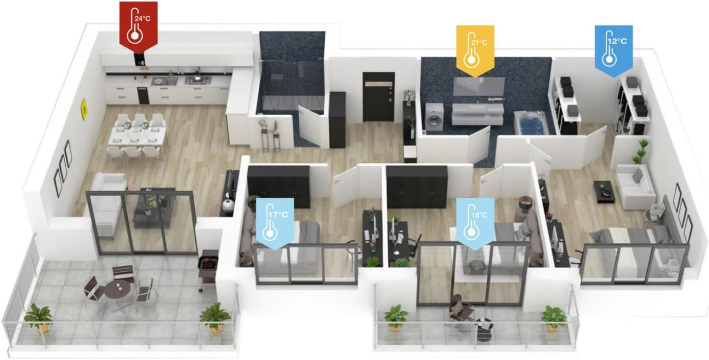 Powernity - Tête Thermostat Intelligent, 6 Modes, Programmation Hebdomadaire, Gestion à Distance